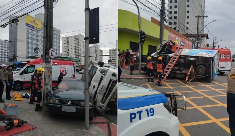 Motorista morre após caminhão tombar sobre carro em cruzamento na Serra